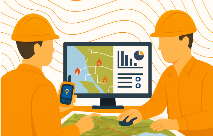 Illustration des services SIG et cartographiques de CartoExpert pour l’industrie des mines, du pétrole et du gaz, incluant la modélisation géospatiale, la gestion des données géologiques et la cartographie interactive.<br />
