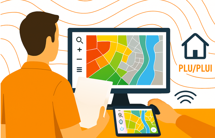 Illustration des prestations CartoExpert pour la mise en place de SIG et la cartographie appliquées aux PLU et PLUi, incluant audit SIG, cartographie interactive et gestion des données territoriales pour l’urbanisme.