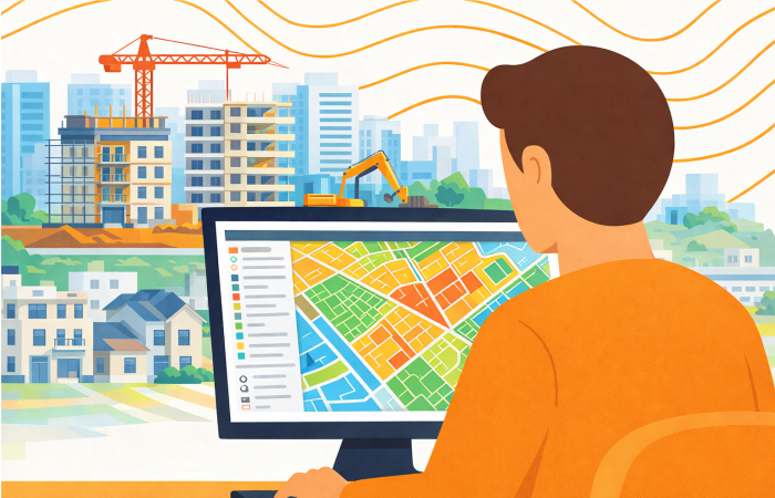Illustration d’un géomaticien pour analyser l’habitat et le foncier dans le cadre d’un PLH